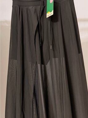 HALARA Black Mesh Maxi Skirt with Drawstring Waist